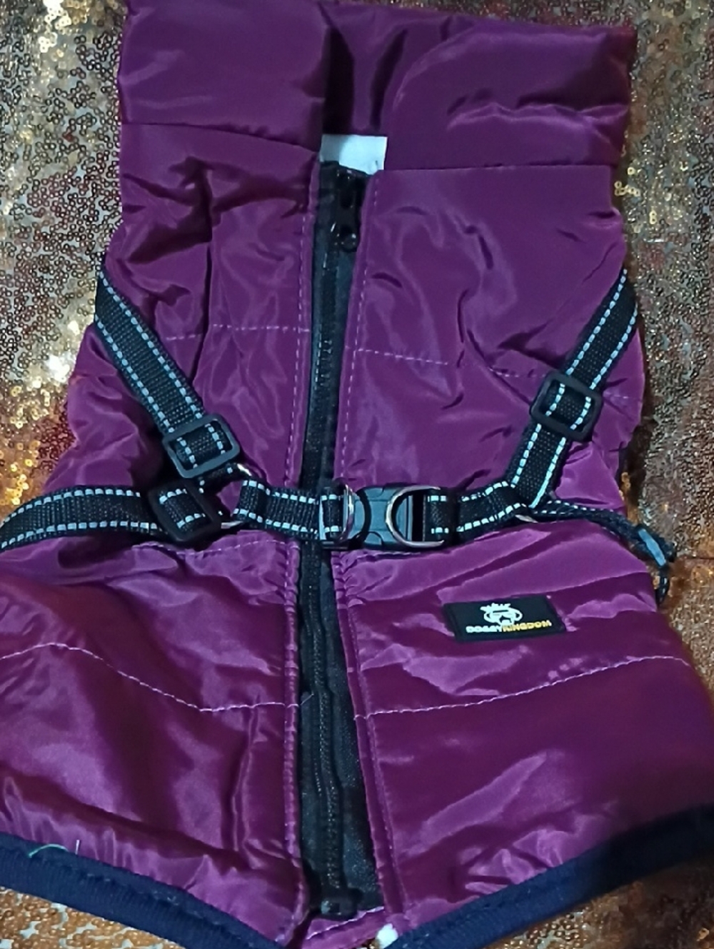 Dog Coat with Integrated Reflective Harness - Plum